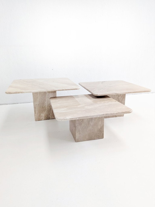 Set of 3 Beige Corallo Marble Nesting Tables 1970s 