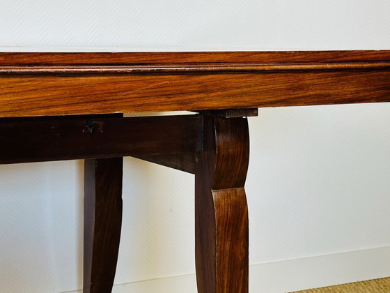 Image 1 of Art-Deco-Esstisch aus Nussbaum mit Rautenintarsien, 1940