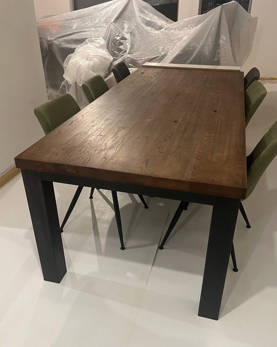 Rustic oak dining table with black metal legs, 100x220, De Bommel, Wood (photo 2 of 6)