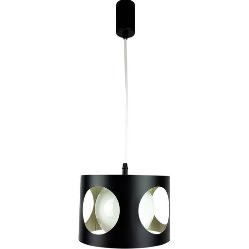 Lampada a sospensione vintage in metallo laccato nero, 1960