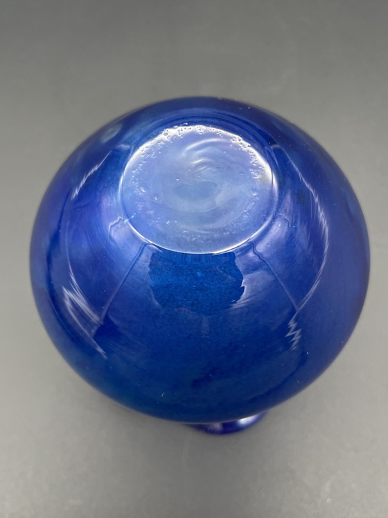 Compact art glass vase by Peter Kaspar made of blue lead crystal. (photo 4 of 6)