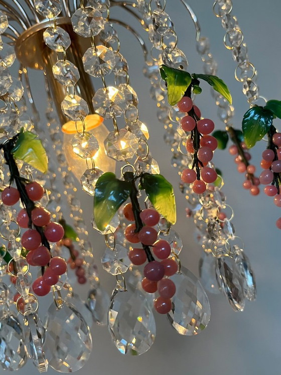 Image 1 of Set of 3 Vintage Pink Grapes Fruit Teardrop Chandelier From Murano