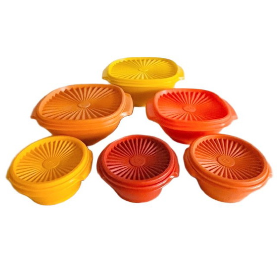 Image 1 of Vintage Tupperware kommen Servalier met Starburst deksel oogstkleuren 1970's