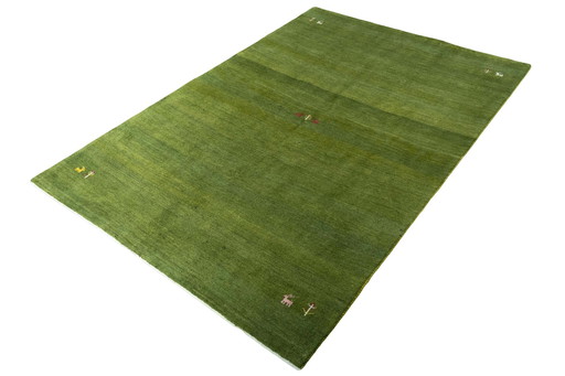 Hand-knotted Gabbeh Loribaft rug - 245 x 170 cm - Natural green with fine nomadic motifs