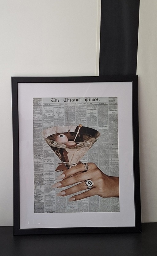 Vintage-Druck mit Rahmen: Cocktail Lucky 8. – giclee prints, Paper, Plastic