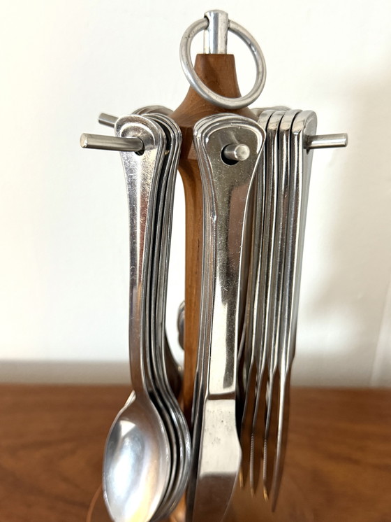 Image 1 of Vintage Danish teak spindle pantry cutlery '60