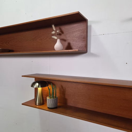 Walter Wirz, Wilhelm Renz vintage floating shelving units, Wood, Brown, Mid Century Modern (photo 7 of 17)