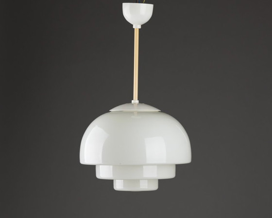 Image 1 of Bauhaus Art Deco hanglamp, opaalglas, wit, Mithras plafondlamp