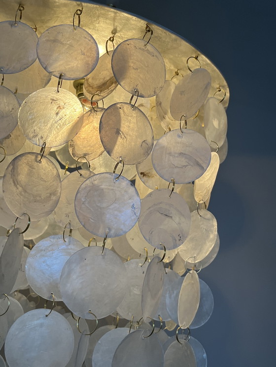 Image 1 of Set Of 2 Capiz Shell Pendant Lamps Pearl Shell Gold Details ! Luxury Execution