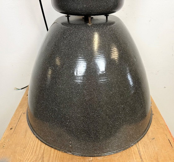 Image 1 of Large Dark Grey Enamel Industrial Factory Lamp from Elektrosvit, 1960s
