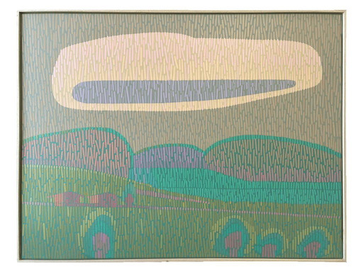 Landschaft Komplementär 4, Unikat, Malerei, handgemaltes Einzelstück, 69 x 53 cm, mit Rahmenleiste