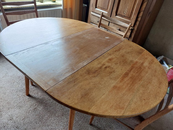 Vintage Handgemaakt Volledig Massief Houten Uitschuifbare Ronde Eettafel Jaren 50/60 Mid Century Modern Stijl (photo 6 of 10)