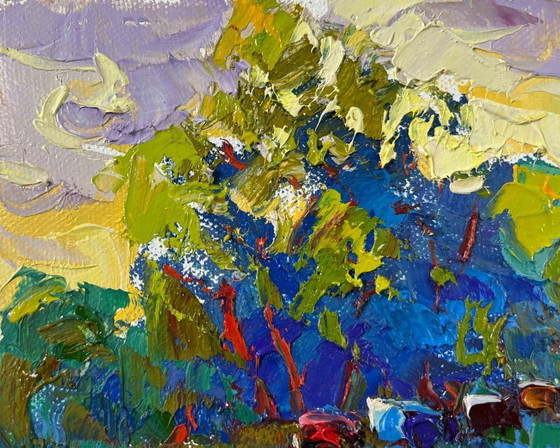 Image 1 of Peinture à l'huile originale, paysage d'été, nature, matin paisible
