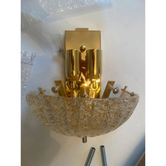 Image 1 of Venetiaanse gouden Graniglia "blad" design Murano glazen wandlampen, paar