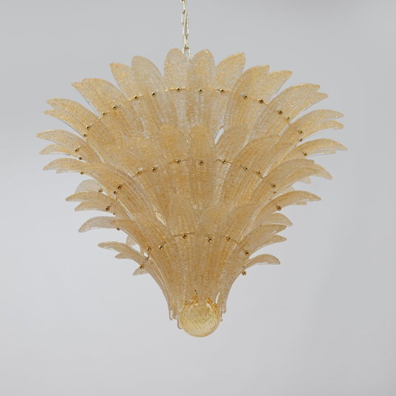 Image 1 of Barovier & Toso Style Gold-Palmette Murano Glass Pendant Chandelier