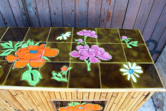 Image 1 of Vintage sideboard in bamboo and rattan in the style of Audoux Minet
