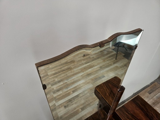 Image 1 of Art Deco kaptafel van wortelnotenhout met spiegel