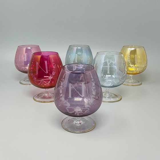 Image 1 of 1960s Astonishing Set of Six Glasses by Napoleon in Crystal, Made in Italy