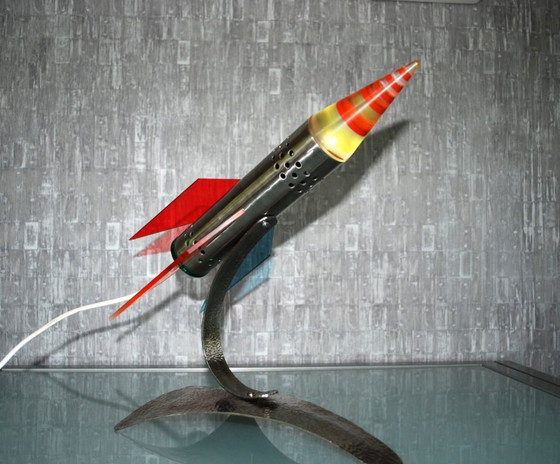 Image 1 of Rocket lamp, Red Yellow Blue made of stainless steel 1970s Space age, handmade