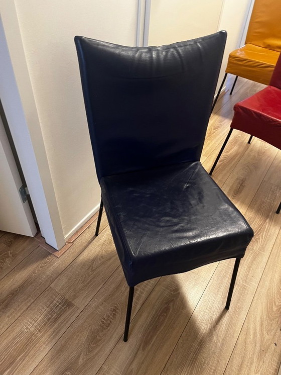 Image 1 of 3x gekleurde leren vintage eetkamer stoelen Montis Spica