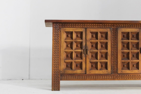 Vintage Spaans Brutalist sideboard dressoir, Hout, Bruin (foto 8 van 9)