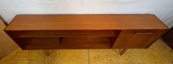 Image 1 of Mid-Century Retro Vintage Teak Slim Sideboard / Bookcase with Cocktail Flap 1960 