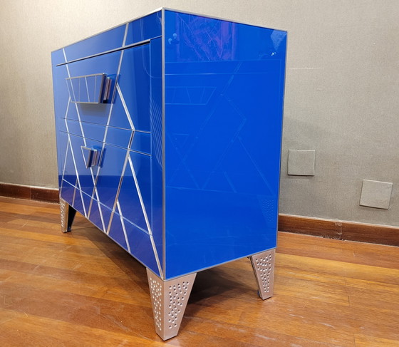 Image 1 of Cómoda en Cristal Azul, Estilo Art Déco, S. XXI