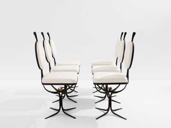 Image 1 of French brutalist wrought iron alcantara set of 6 chairs 1990