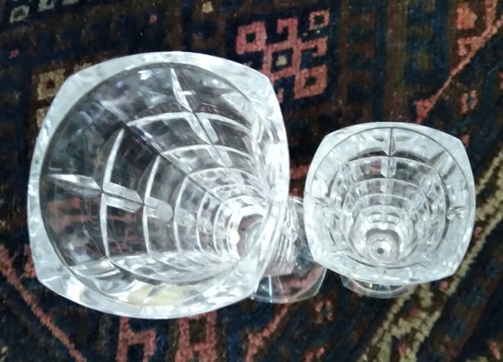 Image 1 of Set of Cristal d'Arques crystal vases, waffle pattern, 1970s