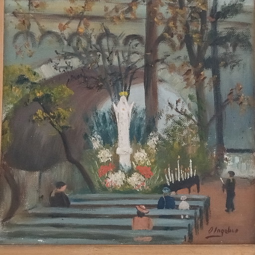 Tableau Peinture art Naïf. Lourdes 