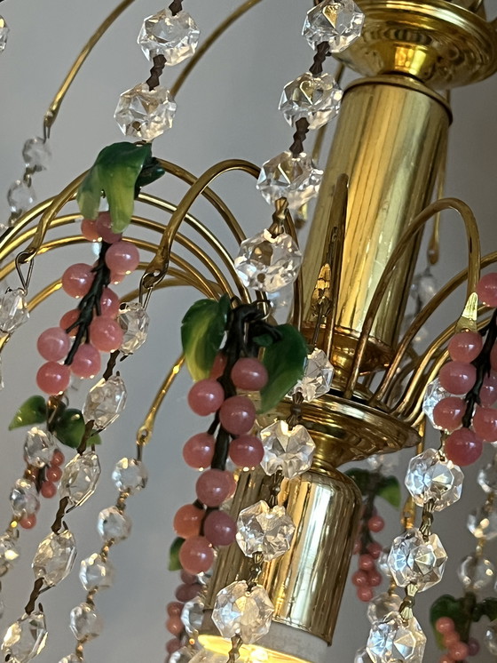 Image 1 of Vintage Murano Pink Grapes Chandelier Pendant Lamp Crystal