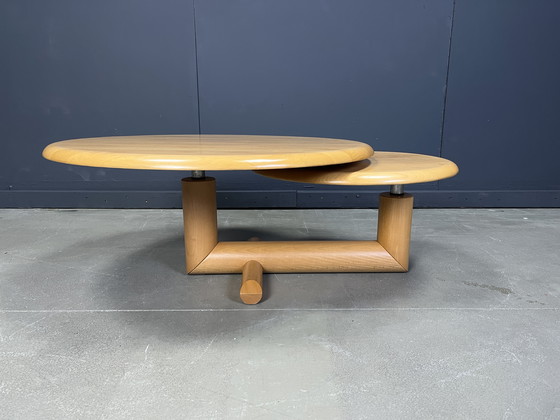 Image 1 of Table basse à deux niveaux en bois à plateau pivotant par Roche Bobois, années 1980