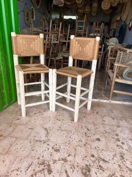 2 taburetes artesanales hechos a mano 100cmx30cmx30cm – Taburetes de bar, Cuero, Madera, Bohemian (photo 3 of 7)