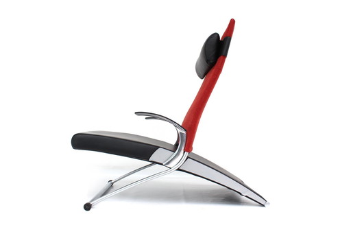 as new! IP Design / Interprofil X-Chair award-winning Relax Chair / Chaise Longue / Sessel by Joachim Nees, Leather, Chrome, Alu