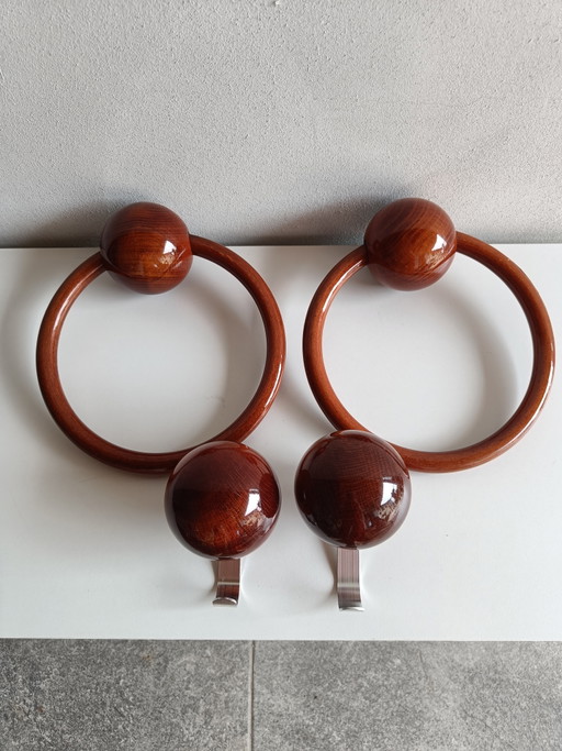 Large Vintage Lacquered Wood Towel Rail & Wall Hook Set, 4 Pieces, 1970s Style