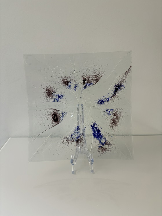 Image 1 of Dekorative Glasschale mit blauen und braunen