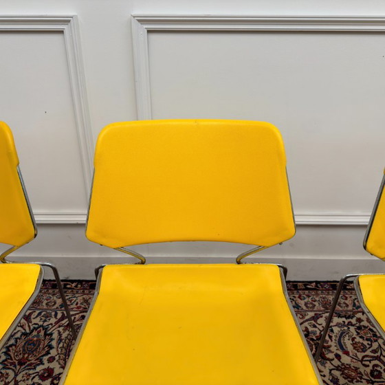 4x Sedia Vintage Gialla Matrix Krueger Di Thomas Tolleson – Sedie da pranzo, Metallo, Plastica (photo 8 of 17)
