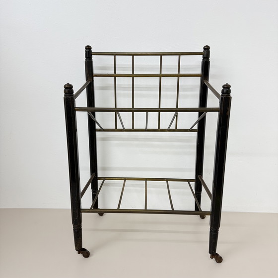 Image 1 of Vintage Wooden Magazine Rack with Brass Details, 1950's