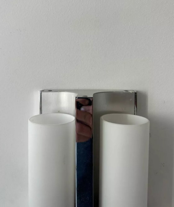 Image 1 of Applique vintage métal chromé et opaline, Allemagne 1960