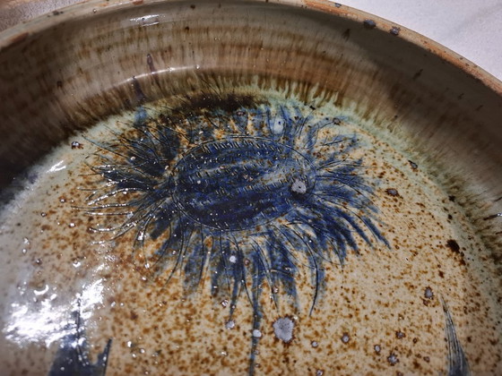 Image 1 of Pyrite stoneware ceramic with thistle decoration, signed Suzanne Dauliach, 1970s