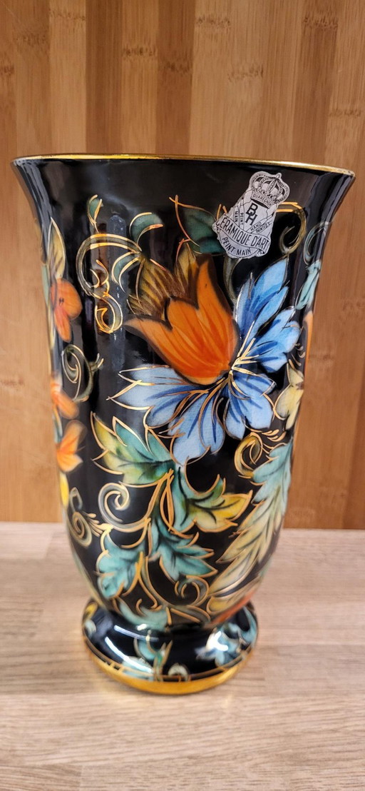 Vintage Vase Hubert Bequet Quaregnon - Hand-Painted with Gold – vazen, Ceramic