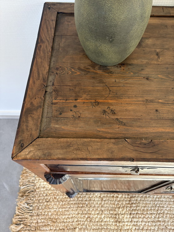 Image 1 of Antique Chinese lacquered wooden cabinet with drawers & doors