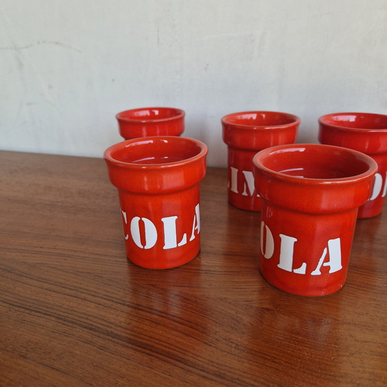 Image 1 of 70's Ceramic Vintage Orange Red Limo and Coke Mugs