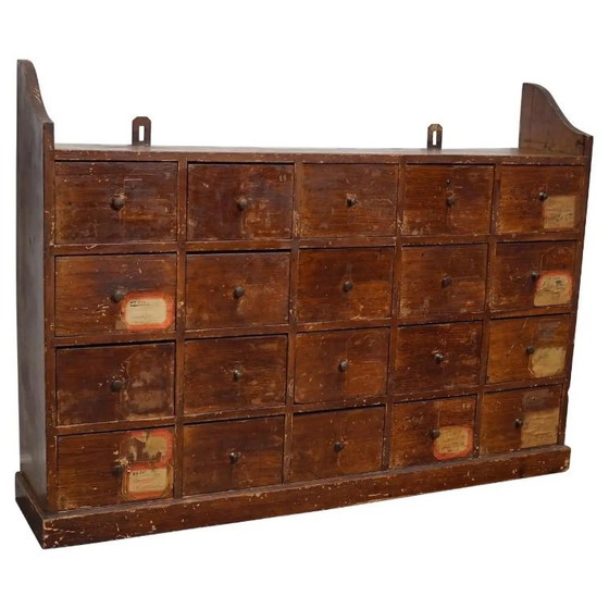 Image 1 of Mobiletto industriale olandese per farmacia/officina in pino, circa anni '20