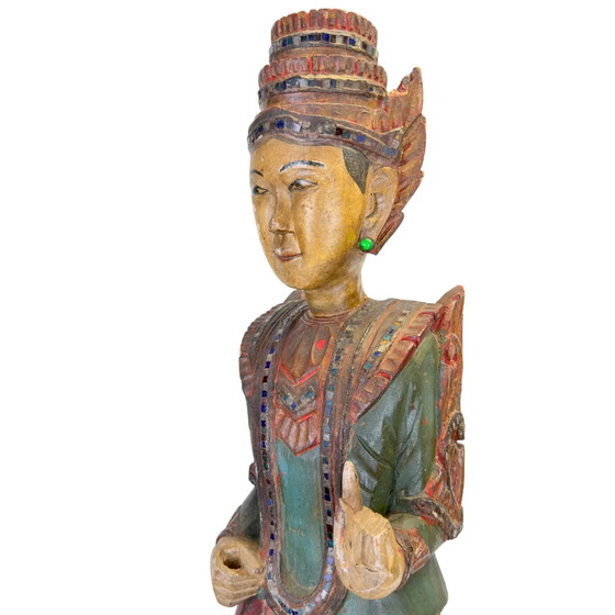 Standing Burmese Nat Spirit Deva – Mandalay Style Myanmar ca. 1930–1950 – Sculpture (photo 7 of 10)