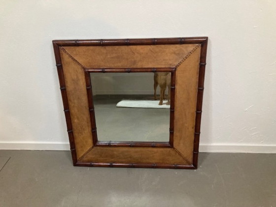 Image 1 of Grande specchio in finto bambù e pelle, stile Adnet