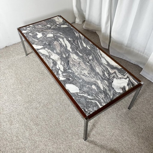 Table basse XL Midcentury modern en Métal, palissandre et Marbre Arabescato , Italie, 1970