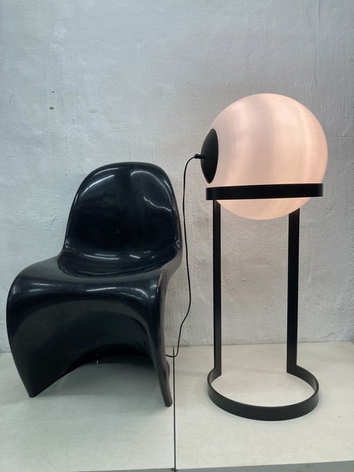 Space Age floor lamp ball lamp glass metal black white 70s design