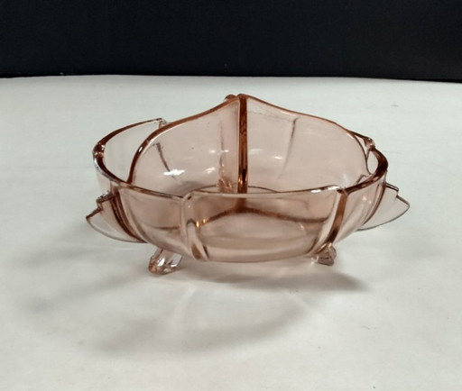 bomboniera vintage in vetro rosa a 3 scomparti