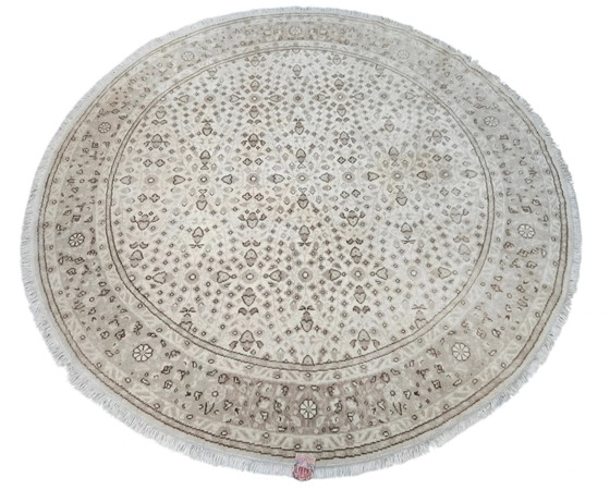 Image 1 of Handgeknüpfter, runder Orientteppich aus Wolle mit Blumenmuster, Kayseri-Creme, 200 x 200 cm